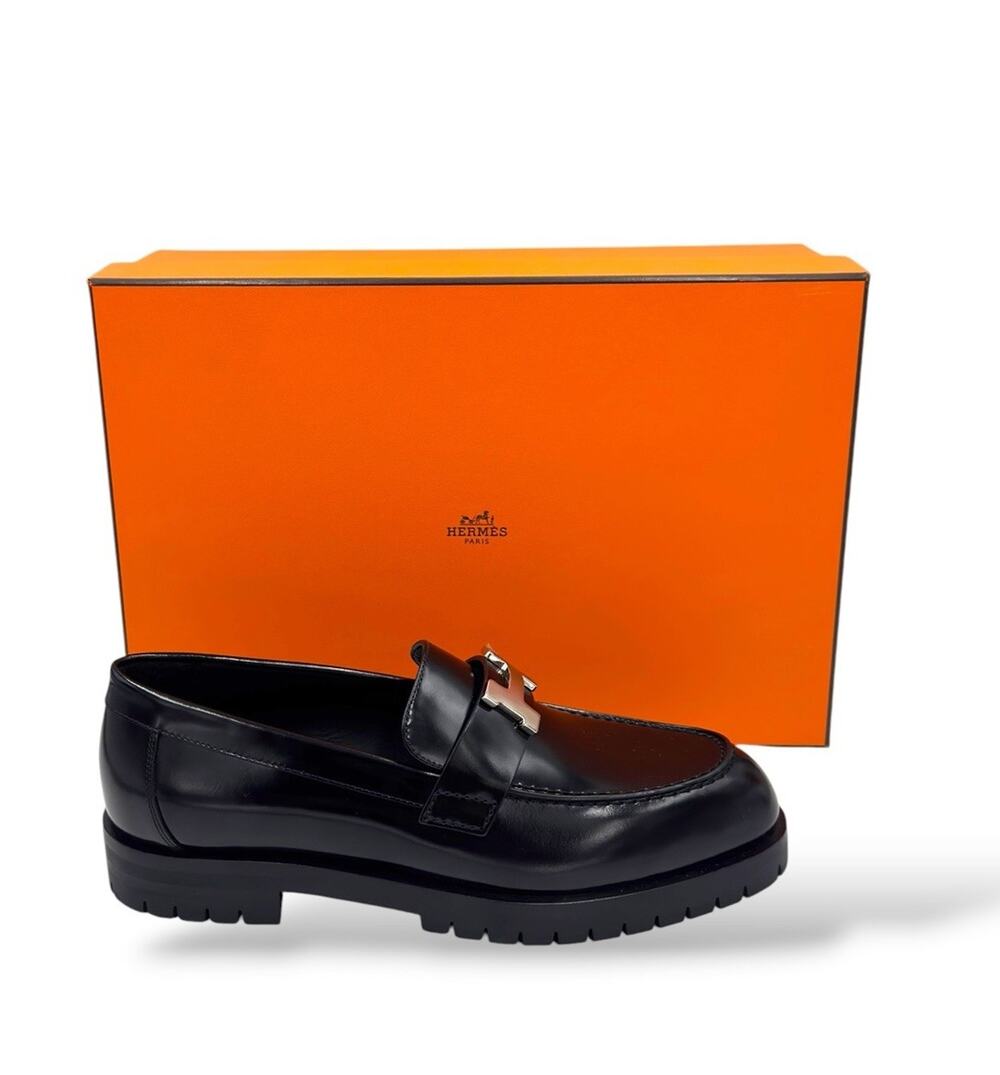 Black Calfskin H Loafers Lug Sole Silver Hardware EU 36 New in Box $1750